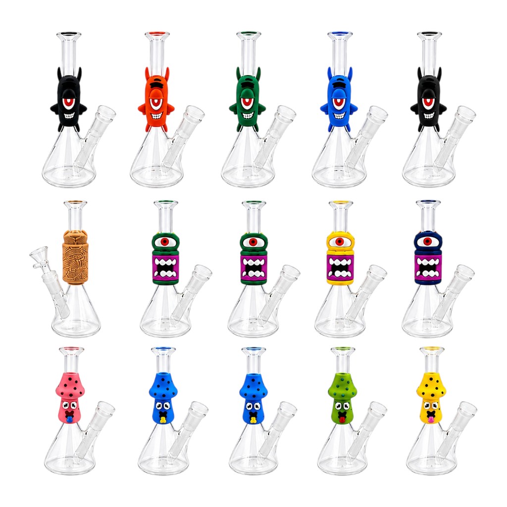 BONG VIDRIO CON FIGURA DE SILICON 17 CM