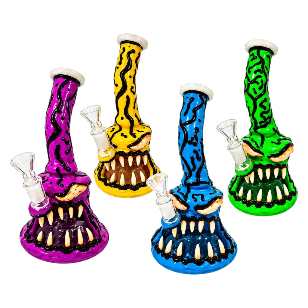 BONG VIDRIO Y RESINA DISEÑO DIENTES 18 CM